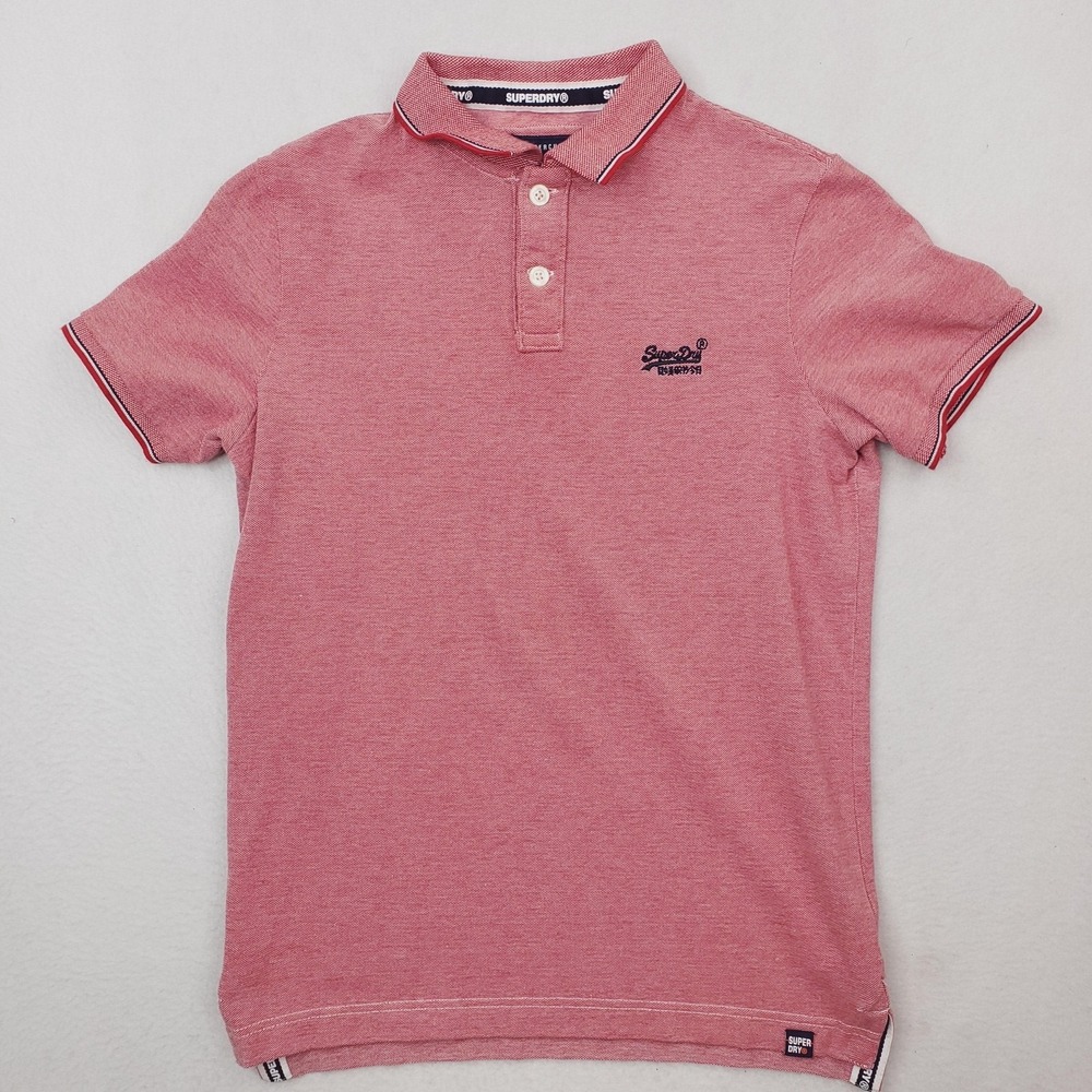 Superdry Polo Shirt Mens Medium Red‎ Premium Cotton Knit Logo Contrast Trim